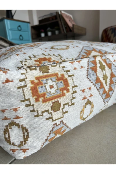 oushak Kilim Desenlİ Otantik Bahçe Balkon Minderi Çift Taraflı Fermuarlı PUF KILIFI Şönil KILIFI - Resim 7