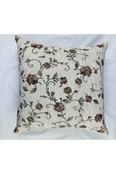HHKARTS Çiçek Desenli Yastık Kılıfı Çift Taraflı Goblen Kumaş Kapalı Fermuarlı Kırlent 40x40 - 4