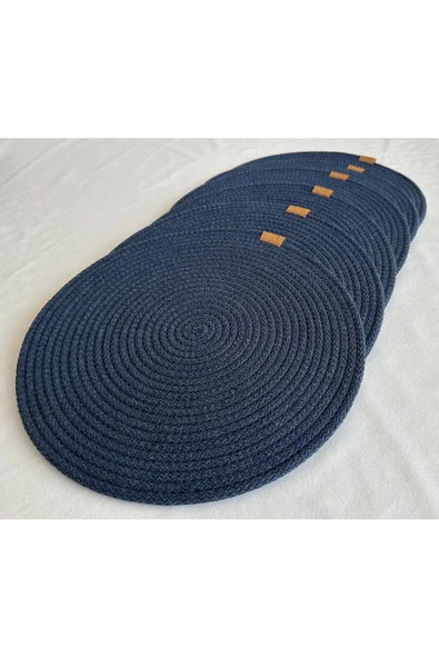 HHKARTS Yuvarlak Amerikan Servis Sofra Altlığı, Masa Dekoru Supla Lacivert 33cm 6lı - Resim 2