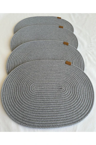 HHKARTS Jüt Amerikan Servis Sofra Altlığı, Masa Dekoru Supla Oval Gri 30x40 4lü ürün görseli