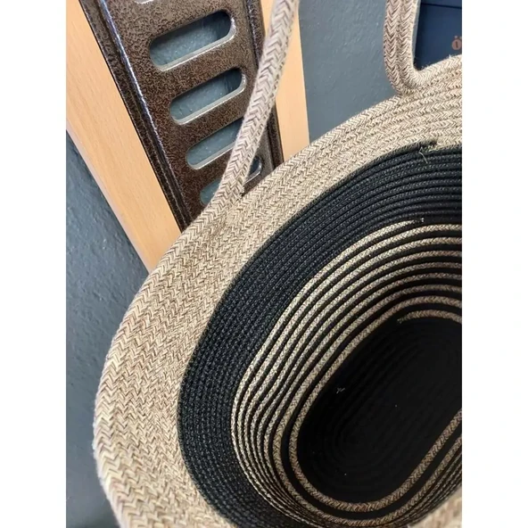 Doğal Hasır Jüt El Örmesi Günlük Kullanım ve Plaj İçin Uygun Bayan Çanta-Bej Siyah Çizgili v2 - 3