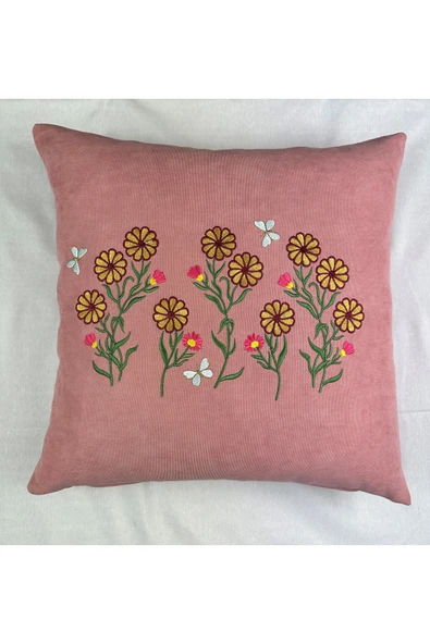 HHKARTS Çiçek Desenli Nakışlı Kırlent Kılıfı Fermuarlı 2'li 40x40 - Resim 3