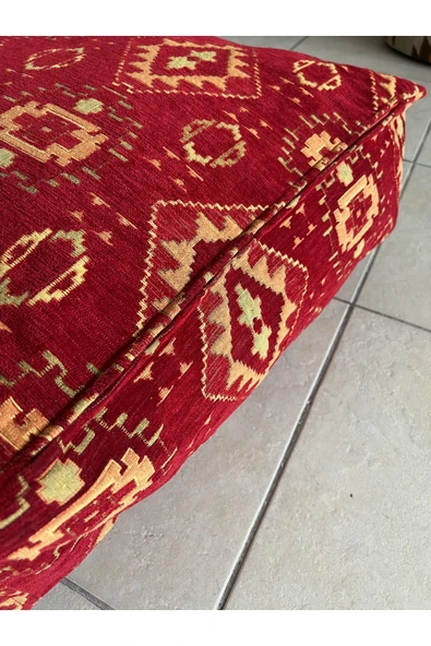 oushak Kilim Desenlİ Otantik Bahçe Balkon Minderi Çift Taraflı Fermuarlı PUF KILIFI Şönil KILIFI - Resim 6