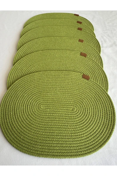 HHKARTS Jüt Amerikan Servis Sofra Altlığı, Masa Dekoru Supla Oval Fıstık Yeşil 30x40 6lı ürün görseli