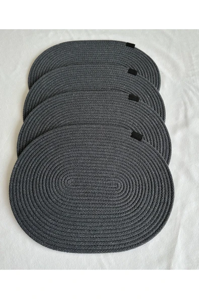 HHKARTS Jüt Amerikan Servis Sofra Altlığı, Masa Dekoru Supla Oval Antrasit 30x40 4lü - Resim 2