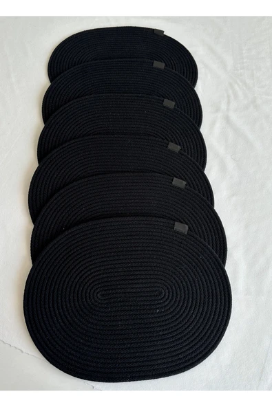 HHKARTS Jüt Amerikan Servis Sofra Altlığı, Masa Dekoru Supla Oval Siyah 30x40 6lı ürün görseli