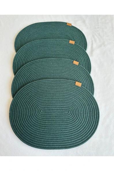 HHKARTS Jüt Amerikan Servis Sofra Altlığı, Masa Dekoru Supla Oval Koyu Yeşil 30x40 4lü ürün görseli