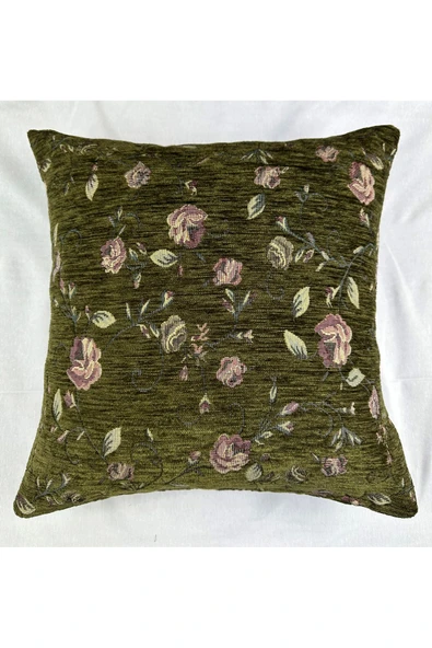 HHKARTS Çiçek Desenli Yastık Kılıfı Çift Taraflı Goblen Kumaş Kapalı Fermuarlı Kırlent 40x40 - Resim 3