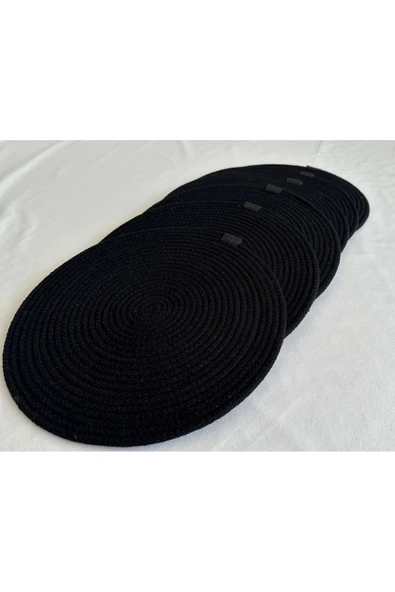 HHKARTS Yuvarlak Amerikan Servis Sofra Altlığı, Masa Dekoru Supla Siyah 33cm 6lı - Resim 2