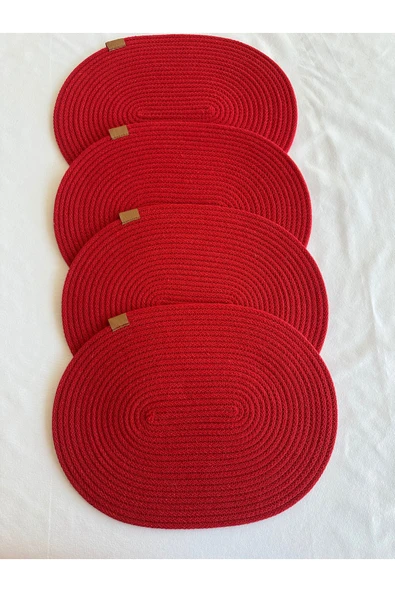 HHKARTS Jüt Amerikan Servis Sofra Altlığı, Masa Dekoru Supla Oval Kırmızı 30x40 4lü ürün görseli