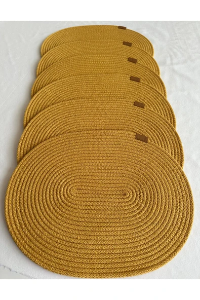 HHKARTS Jüt Amerikan Servis Sofra Altlığı, Masa Dekoru Supla Oval Hardal 30x40 6lı - 1