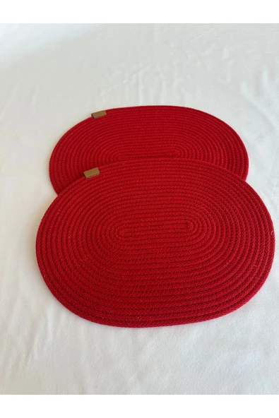 HHKARTS Jüt Amerikan Servis Sofra Altlığı, Masa Dekoru Supla Oval Kırmızı 30x40 8li - Resim 2