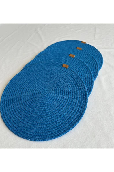 HHKARTS Yuvarlak Amerikan Servis Sofra Altlığı, Masa Dekoru Supla Mavi 33cm 4lü - Resim 2