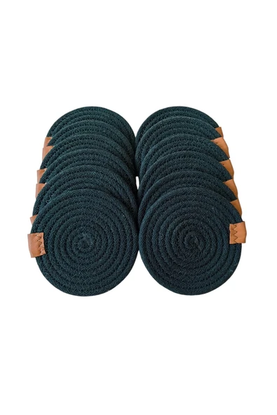 HHKARTS Jüt Bardak Kupa Altlığı Koyu Yeşil 13cm 12li - Resim 2