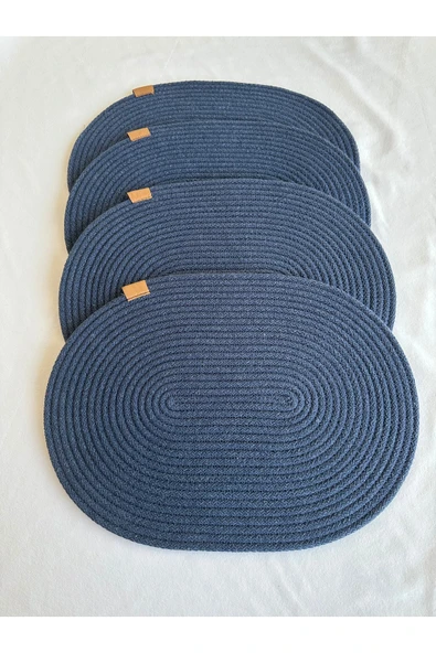 HHKARTS Jüt Amerikan Servis Sofra Altlığı, Masa Dekoru Supla Oval Lacivert 30x40 4lü - 1