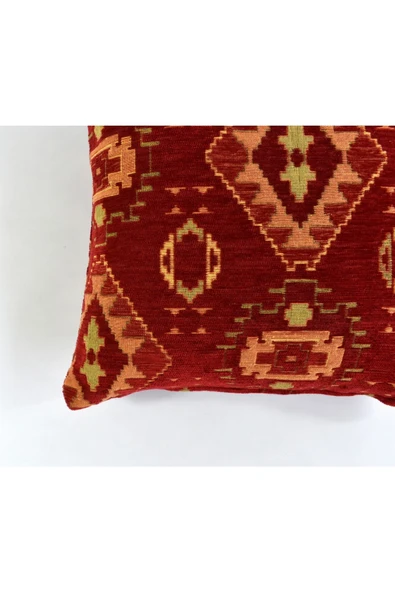 oushak Kilim Desenli Dekoratif Yastık Kılıfı 2'li Çift Taraflı Şönil Dokuma Gizli Fermuarlı Kırlent Kılıfı - Resim 3