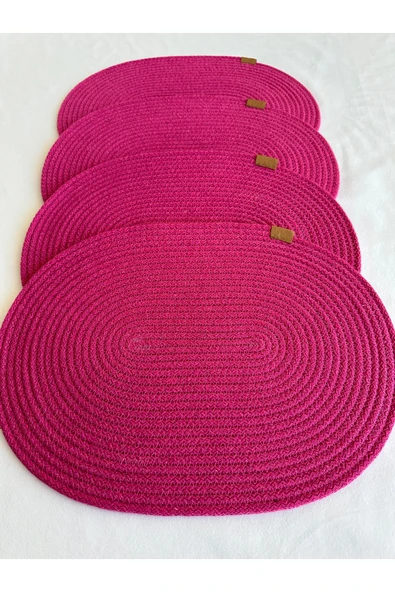 HHKARTS Jüt Amerikan Servis Sofra Altlığı, Masa Dekoru Supla Oval Fuşya 30x40 4lü ürün görseli