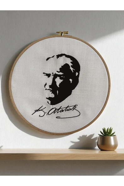 HHKARTS Atatürk Portre Nakışlı Kasnak Duvar Süsü 29Cm - 3