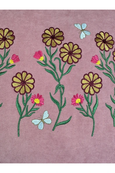 HHKARTS Pembe Renk Çiçek Desenli Nakışlı Yastık Kılıfı 40X40 | Kırlent Kılıfı Fermuarlı - Resim 3