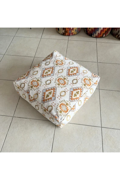 oushak Kilim Desenlİ Otantik Bahçe Balkon Minderi Çift Taraflı Fermuarlı PUF KILIFI Şönil KILIFI - Resim 5