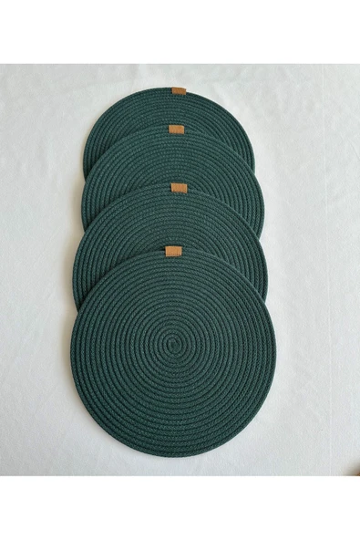 HHKARTS Yuvarlak Amerikan Servis Sofra Altlığı, Masa Dekoru Supla Koyu Yeşil 33cm 4lü ürün görseli