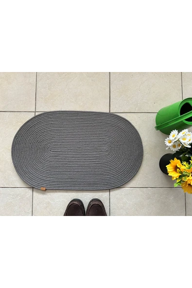 HHKARTS Jüt Düz Banyo Paspası Oval Gri - Resim 2