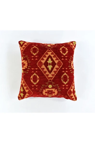 oushak Kilim Desenli Dekoratif Yastık Kılıfı 4'lü Çift Taraflı Şönil Dokuma Gizli Fermuarlı Kırlent Kılıfı - Resim 2