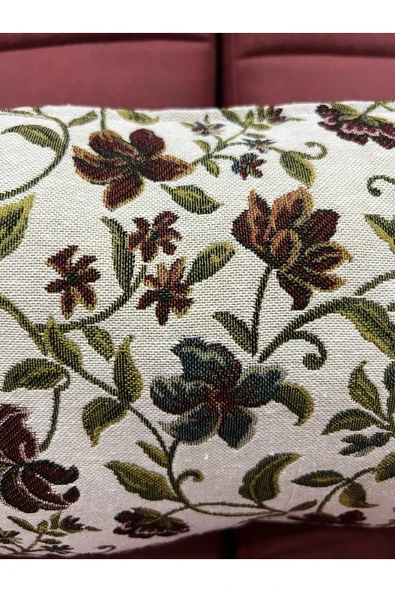 oushak Çiçek Desenli Yastık Kılıfı Çift Taraflı Goblen Kumaş Kapalı Fermuarlı Kırlent Çiçekli - Resim 4