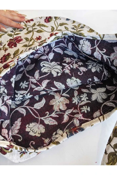 HHKARTS Goblen Kumaş El Yapımı Kol Çantası - Resim 6