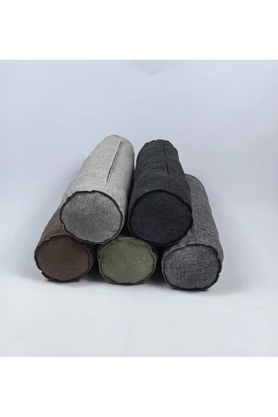 HHKARTS Keten Kumaş Silindir Yastık Fermuarlı Bolster Yoga Yastık Kılıfı Haki 20x50 - Resim 4