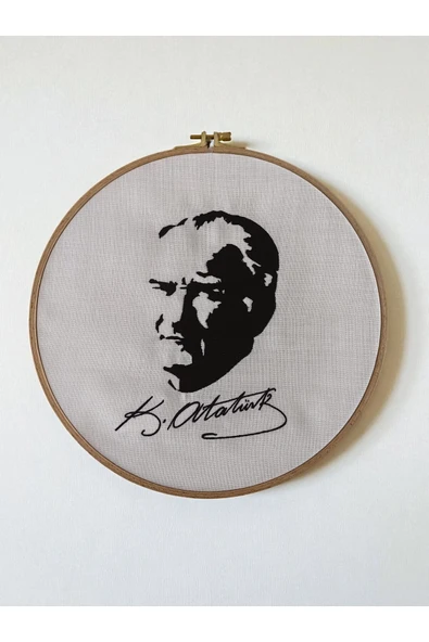 HHKARTS Atatürk Portre Nakışlı Kasnak Duvar Süsü 29Cm - 5