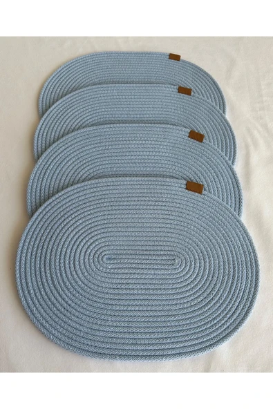 HHKARTS Jüt Amerikan Servis Sofra Altlığı, Masa Dekoru Supla Oval Açık Mavi 30x40 4lü - Resim 3