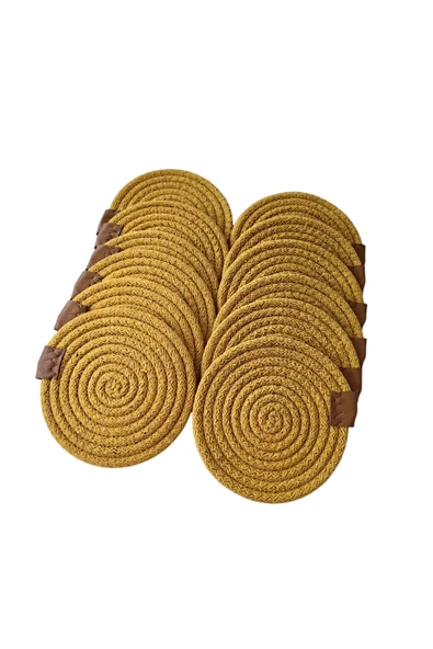 HHKARTS Jüt Bardak Kupa Altlığı Hardal 13cm 12li - 3