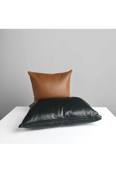 HHKARTS Çift Taraflı Gerçek Deri Yastık Kılıfı - Siyah ve Kahverengi - 30x50 cm / 40x40 cm - Resim 3