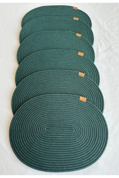 HHKARTS Jüt Amerikan Servis Sofra Altlığı, Masa Dekoru Supla Oval Koyu Yeşil 30x40 6lı ürün görseli