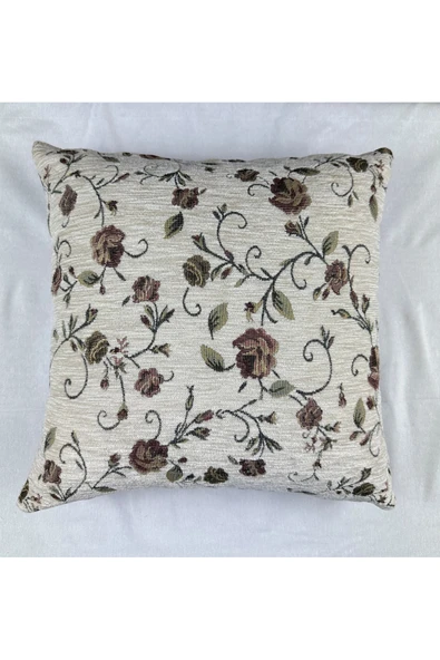 HHKARTS Çiçek Desenli Yastık Kılıfı Çift Taraflı Goblen Kumaş Kapalı Fermuarlı Kırlent 40x40 - Resim 3