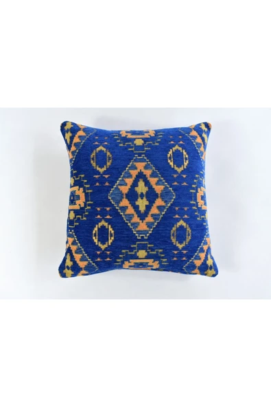 oushak Kilim Desenli Dekoratif Yastık Kılıfı 2'li Çift Taraflı Şönil Dokuma Gizli Fermuarlı Kırlent Kılıfı - Resim 2