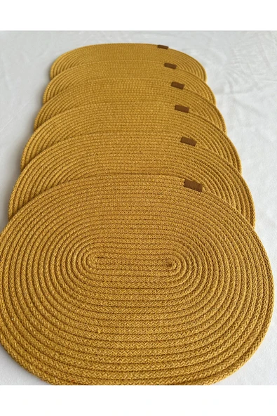 HHKARTS Jüt Amerikan Servis Sofra Altlığı, Masa Dekoru Supla Oval Hardal 30x40 6lı - 4