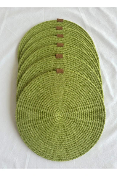 HHKARTS Yuvarlak Amerikan Servis Sofra Altlığı, Masa Dekoru Supla Fıstık Yeşili 33cm 6lı ürün görseli