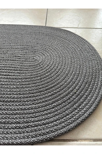 HHKARTS Jüt Düz Banyo Paspası Oval Gri - Resim 5