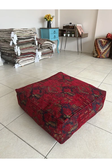 oushak Kilim Desenlİ Otantik Bahçe Balkon Minderi Çift Taraflı Fermuarlı PUF KILIFI Şönil KILIFI ürün görseli