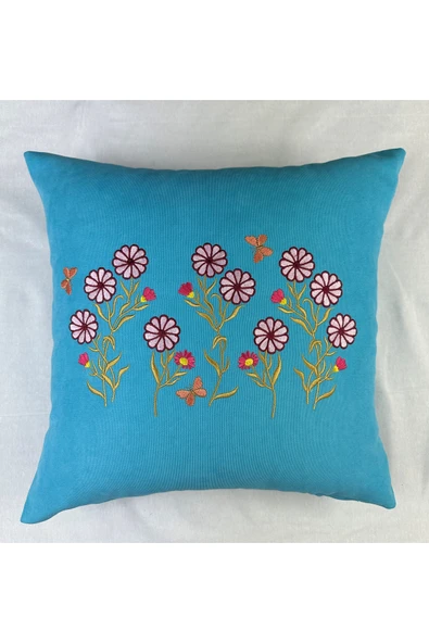 HHKARTS Çiçek Desenli Nakışlı Kırlent Kılıfı Fermuarlı 40x40 2'li - Resim 2