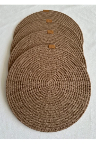 HHKARTS Yuvarlak Amerikan Servis Sofra Altlığı, Masa Dekoru Supla 33cm Kahverengi 4lü - 2