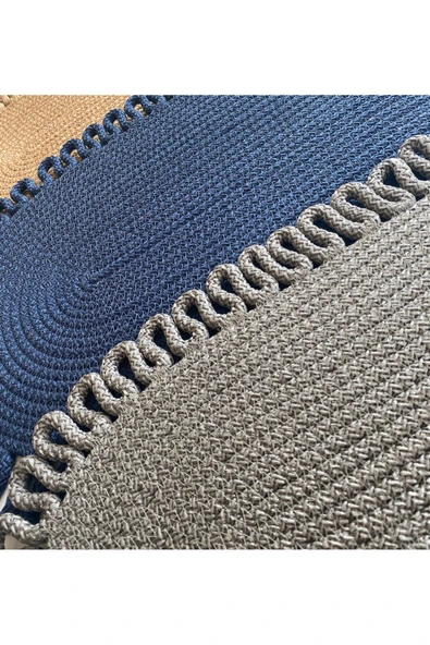HHKARTS Jüt Kenarları Desenli Oval Paspas Lacivert - Resim 6