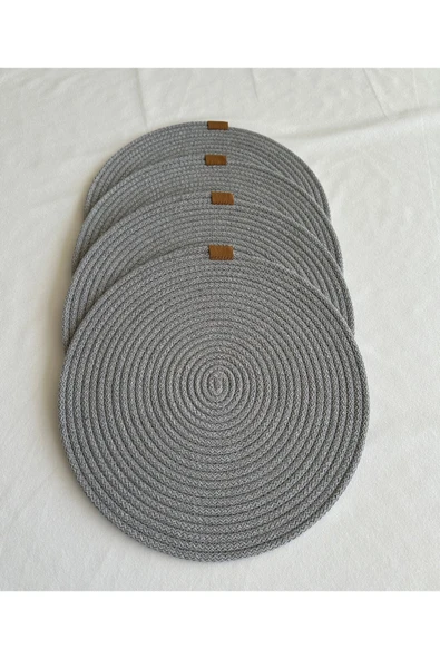 HHKARTS Yuvarlak Amerikan Servis Sofra Altlığı, Masa Dekoru Supla Gri 33cm 4lü - 1