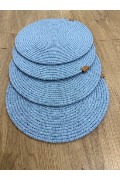 HHKARTS Yuvarlak Amerikan Servis Sofra Altlığı, Masa Dekoru Supla Açık Mavi 33cm 4lü ürün görseli