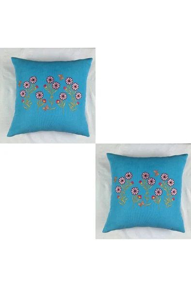 HHKARTS Çiçek Desenli Nakışlı Kırlent Kılıfı Fermuarlı 40x40 2'li ürün görseli