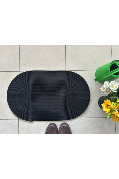 HHKARTS Jüt Düz Banyo Paspası Oval Siyah ürün görseli