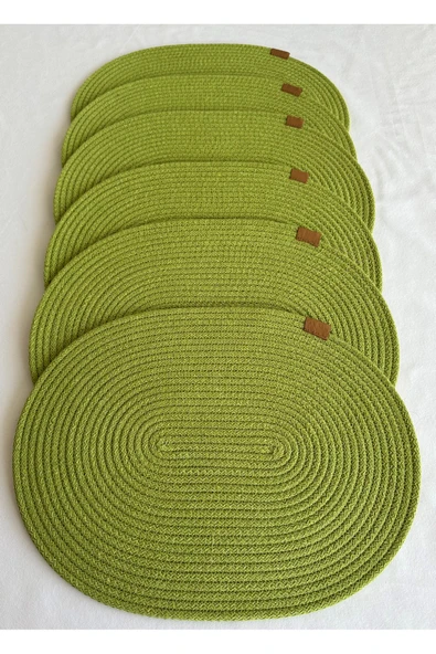 HHKARTS Jüt Amerikan Servis Sofra Altlığı, Masa Dekoru Supla Oval Fıstık Yeşil 30x40 6lı - Resim 2