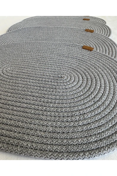 HHKARTS Jüt Amerikan Servis Sofra Altlığı, Masa Dekoru Supla Oval Gri 30x40 4lü - Resim 2